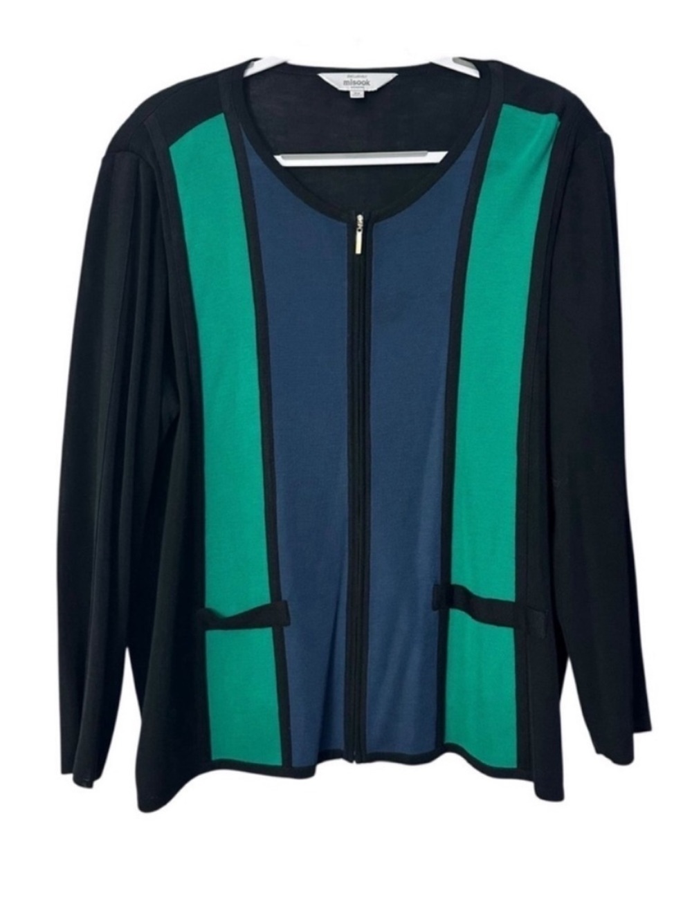 Exclusively Misook Colorblock Zip Cardigan Top